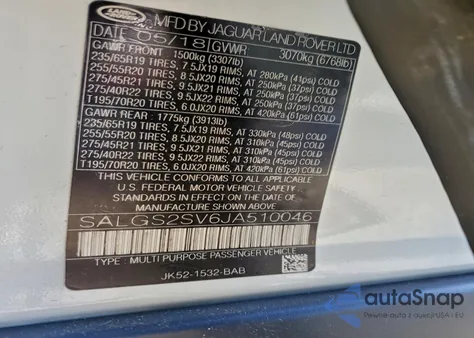 2018 Land Rover Range Rover Hse from USA, damaged, VIN SALGS2SV6JA510046